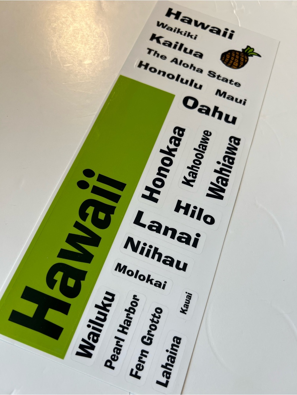 Hawaii State Cities Islands Green & Black Decorative Sticker Sheet